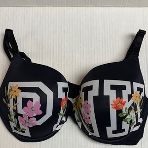 Victorias Secret PINK Wear Everywhere Super Pushup Bra Black Logo 38D